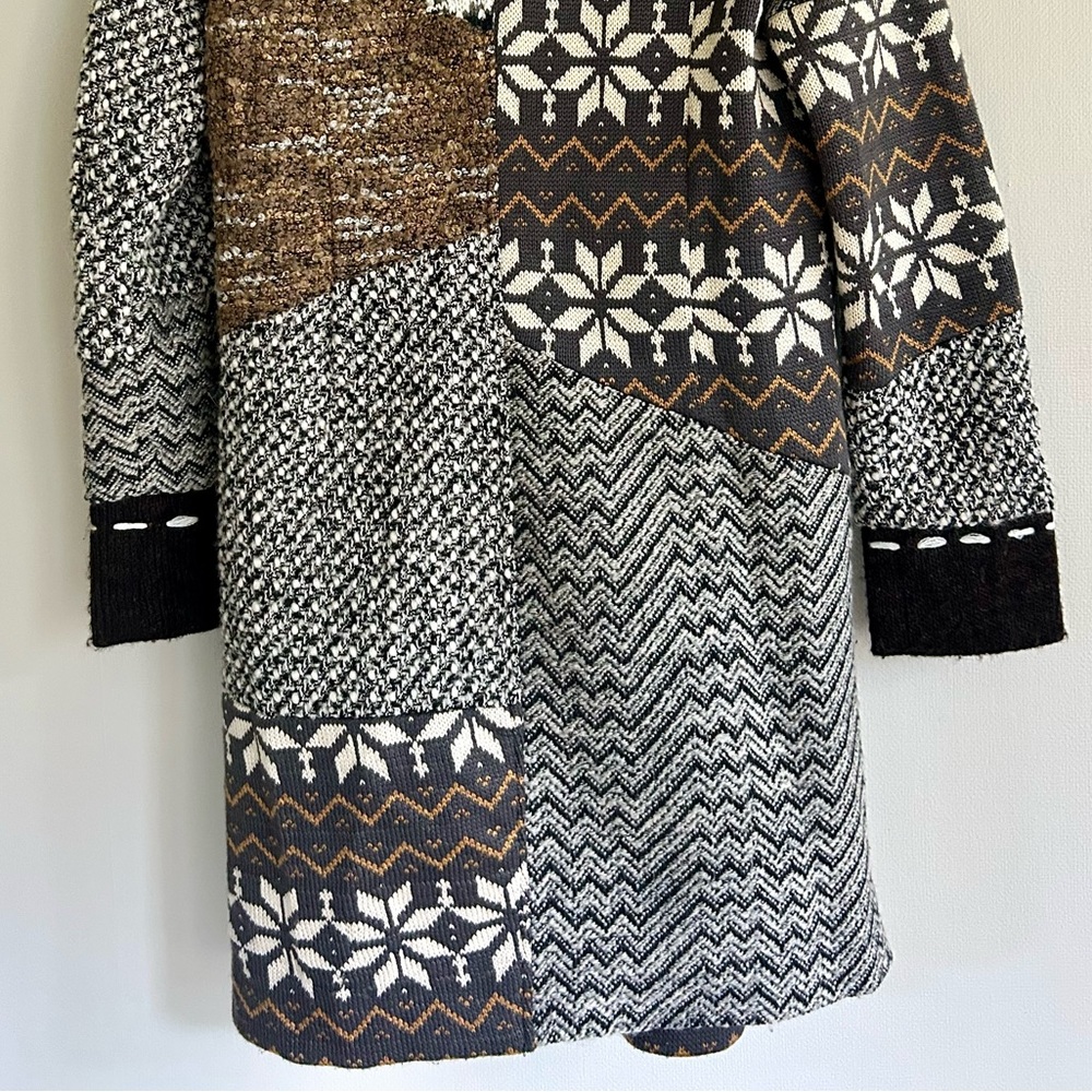 KESSLEY Patchwork Fair Isle Sweater Coat Boho Art Wear Nordic Lagenlook Sz Small - Picture 12 of 16